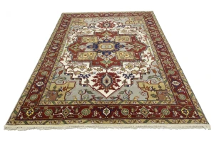 Cream Floral 9X12 Heriz Serapi Oriental Rug