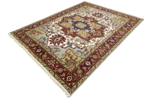 Cream Floral 9X12 Heriz Serapi Oriental Rug
