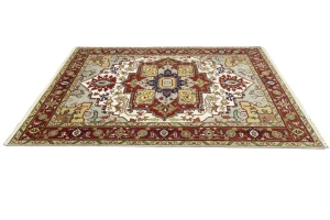 Cream Floral 9X12 Heriz Serapi Oriental Rug
