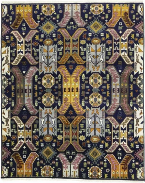 Dark Navy Tribal Geometric 8X10 Oriental Rug