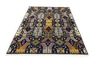 Dark Navy Tribal Geometric 8X10 Oriental Rug