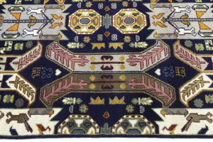 Dark Navy Tribal Geometric 8X10 Oriental Rug