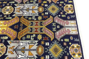 Dark Navy Tribal Geometric 8X10 Oriental Rug