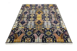 Dark Navy Tribal Geometric 8X10 Oriental Rug