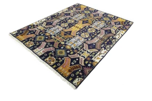 Dark Navy Tribal Geometric 8X10 Oriental Rug