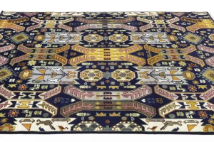 Dark Navy Tribal Geometric 8X10 Oriental Rug