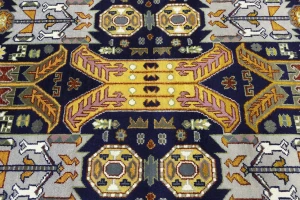 Dark Navy Tribal Geometric 8X10 Oriental Rug