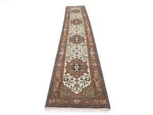 Cream Floral 3X16 Heriz Serapi Oriental Runner Rug