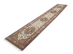 Cream Floral 3X16 Heriz Serapi Oriental Runner Rug
