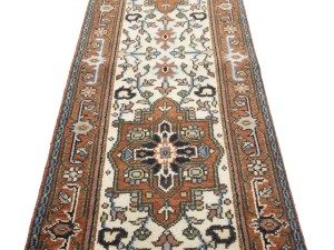 Cream Floral 3X16 Heriz Serapi Oriental Runner Rug