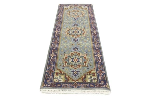 Gray Floral 3X8 Heriz Serapi Oriental Runner Rug