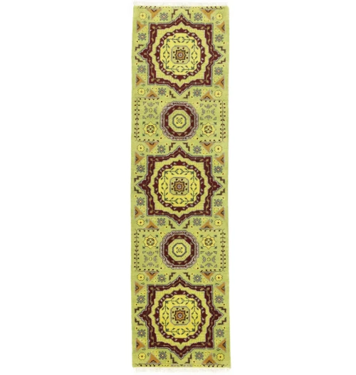 Light Lime Green Floral 2'7X9'7 Heriz Serapi Oriental Runner Rug