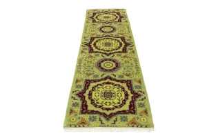 Light Lime Green Floral 2'7X9'7 Heriz Serapi Oriental Runner Rug
