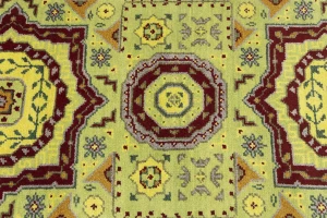 Light Lime Green Floral 2'7X9'7 Heriz Serapi Oriental Runner Rug
