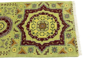 Light Lime Green Floral 2'7X9'7 Heriz Serapi Oriental Runner Rug