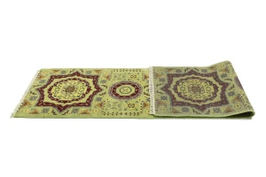 Light Lime Green Floral 2'7X9'7 Heriz Serapi Oriental Runner Rug