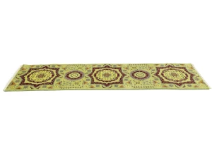 Light Lime Green Floral 2'7X9'7 Heriz Serapi Oriental Runner Rug