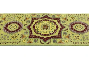 Light Lime Green Floral 2'7X9'7 Heriz Serapi Oriental Runner Rug