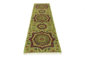 Light Lime Green Floral 2'7X9'8 Heriz Serapi Oriental Runner Rug