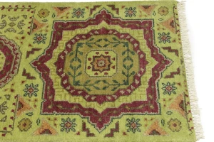 Light Lime Green Floral 2'7X9'8 Heriz Serapi Oriental Runner Rug