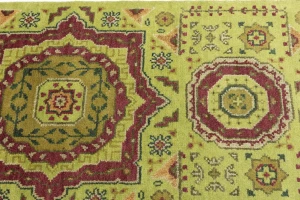 Light Lime Green Floral 2'7X9'8 Heriz Serapi Oriental Runner Rug