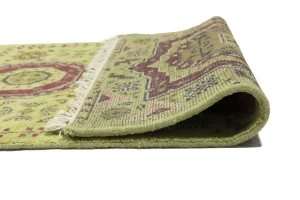 Light Lime Green Floral 2'7X9'8 Heriz Serapi Oriental Runner Rug