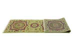 Light Lime Green Floral 2'7X9'8 Heriz Serapi Oriental Runner Rug