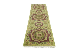 Light Lime Green Floral 2'7X9'8 Heriz Serapi Oriental Runner Rug