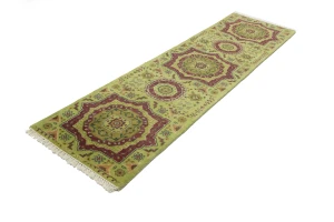 Light Lime Green Floral 2'7X9'8 Heriz Serapi Oriental Runner Rug