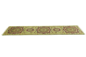 Light Lime Green Floral 2'7X9'8 Heriz Serapi Oriental Runner Rug