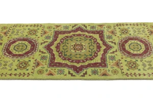 Light Lime Green Floral 2'7X9'8 Heriz Serapi Oriental Runner Rug