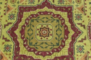Light Lime Green Floral 2'7X9'8 Heriz Serapi Oriental Runner Rug