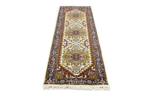 Cream Floral 3X8 Heriz Serapi Oriental Runner Oriental Rug
