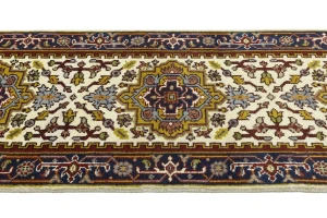 Cream Floral 3X8 Heriz Serapi Oriental Runner Oriental Rug