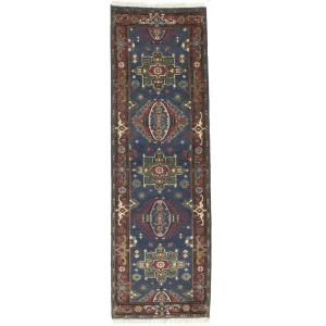 Gray Geometric 3X8 Indo-Karajeh Oriental Runner Rug