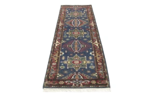 Gray Geometric 3X8 Indo-Karajeh Oriental Runner Rug