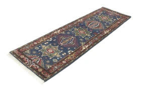Gray Geometric 3X8 Indo-Karajeh Oriental Runner Rug