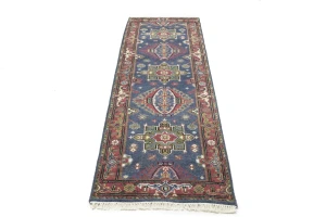 Gray Geometric 3X8 Indo-Karajeh Oriental Runner Rug