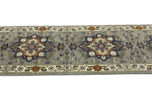 Gray Floral 2'7X10'2 Heriz Serapi Oriental Runner Rug