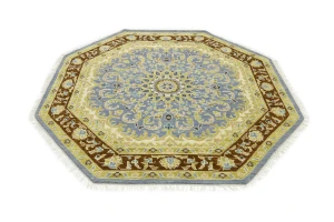 Blue-gray Floral 6X6 Traditional Oushak Oriental Octagon Rug