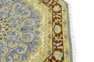 Blue-gray Floral 6X6 Traditional Oushak Oriental Octagon Rug