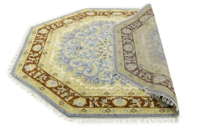 Blue-gray Floral 6X6 Traditional Oushak Oriental Octagon Rug