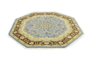 Blue-gray Floral 6X6 Traditional Oushak Oriental Octagon Rug