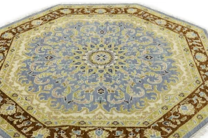 Blue-gray Floral 6X6 Traditional Oushak Oriental Octagon Rug