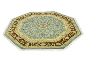 Teal Floral 6X6 Traditional Oushak Oriental Octagon Rug