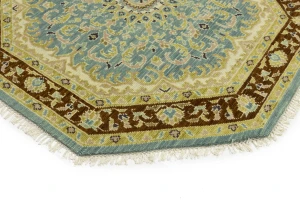 Teal Floral 6X6 Traditional Oushak Oriental Octagon Rug