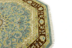 Teal Floral 6X6 Traditional Oushak Oriental Octagon Rug