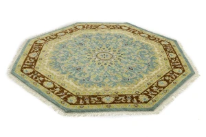 Teal Floral 6X6 Traditional Oushak Oriental Octagon Rug