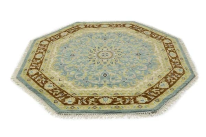 Teal Floral 6X6 Traditional Oushak Oriental Octagon Rug