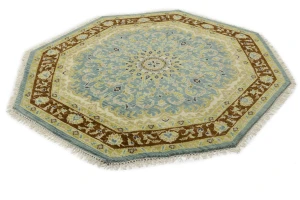 Teal Floral 6X6 Traditional Oushak Oriental Octagon Rug
